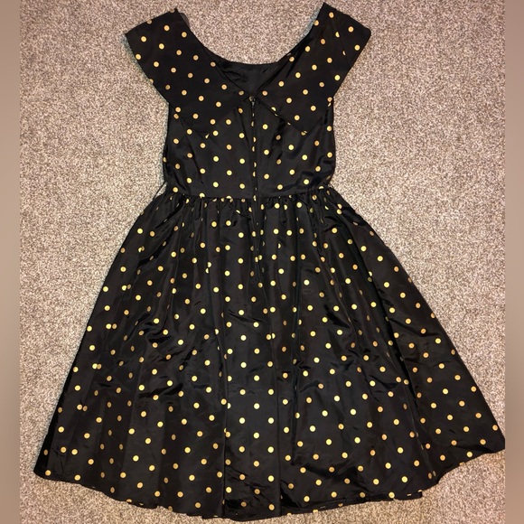 Vintage Black and Gold Polka Dot Dress - Picture 4 of 4